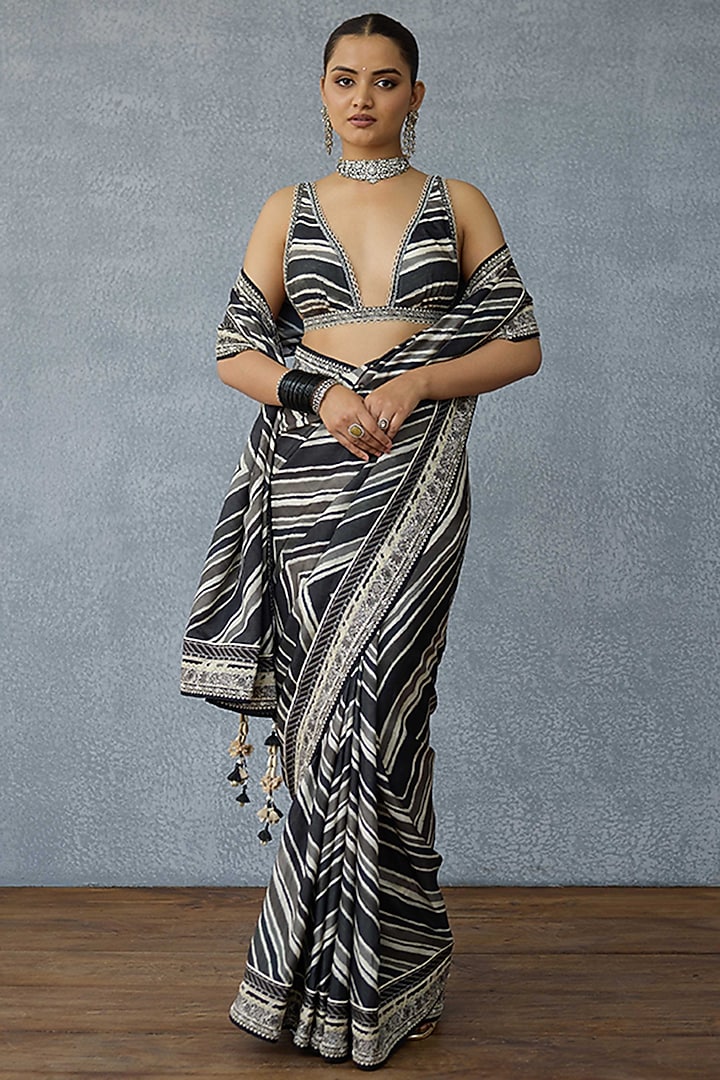 Black & White Handwoven Chanderi Digital Printed Blouse by TORANI at Pernia's Pop Up Shop