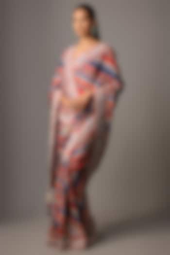 Multi-Colored Silk Digital Stripe Printed Wedding Saree by TORANI at Pernia's Pop Up Shop