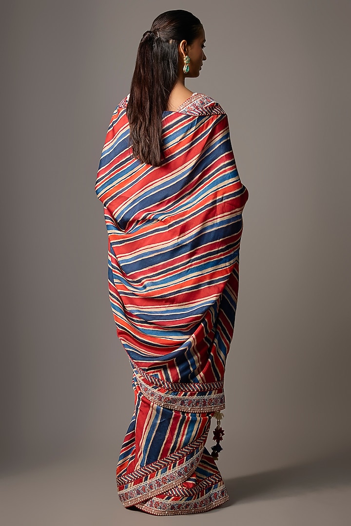 Multi-Colored Silk Digital Stripe Printed Wedding Saree by TORANI at Pernia's Pop Up Shop