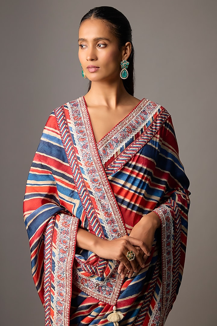 Multi-Colored Silk Digital Stripe Printed Wedding Saree by TORANI at Pernia's Pop Up Shop