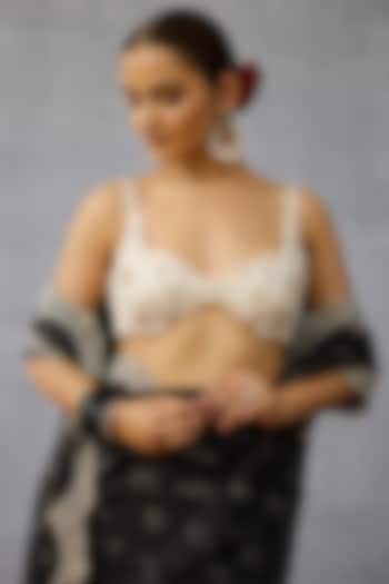 Ivory Butterfly Net Cutwork Embroidered Blouse by TORANI at Pernia's Pop Up Shop