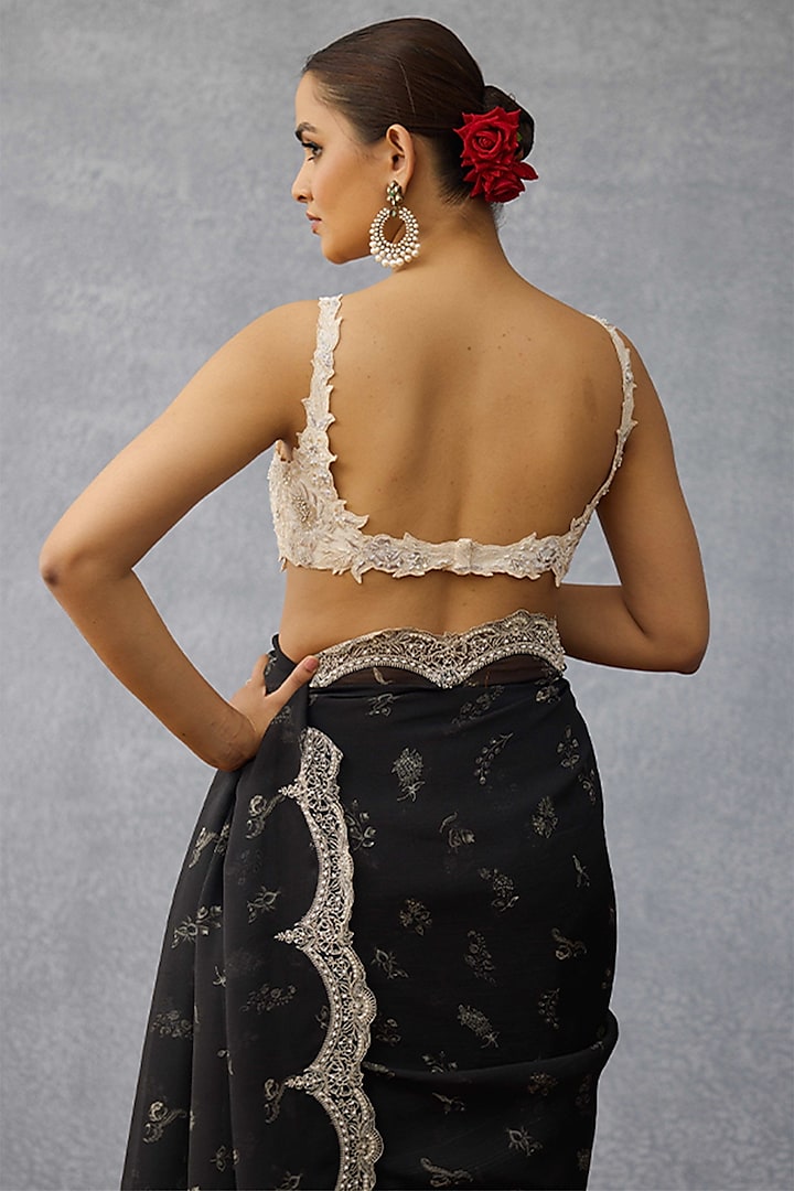 Ivory Butterfly Net Cutwork Embroidered Blouse by TORANI at Pernia's Pop Up Shop