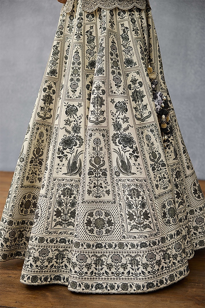 Black & White Jeni Silk & Silk Crepe Organza Digital Printed Wedding Lehenga Set by TORANI at Pernia's Pop Up Shop