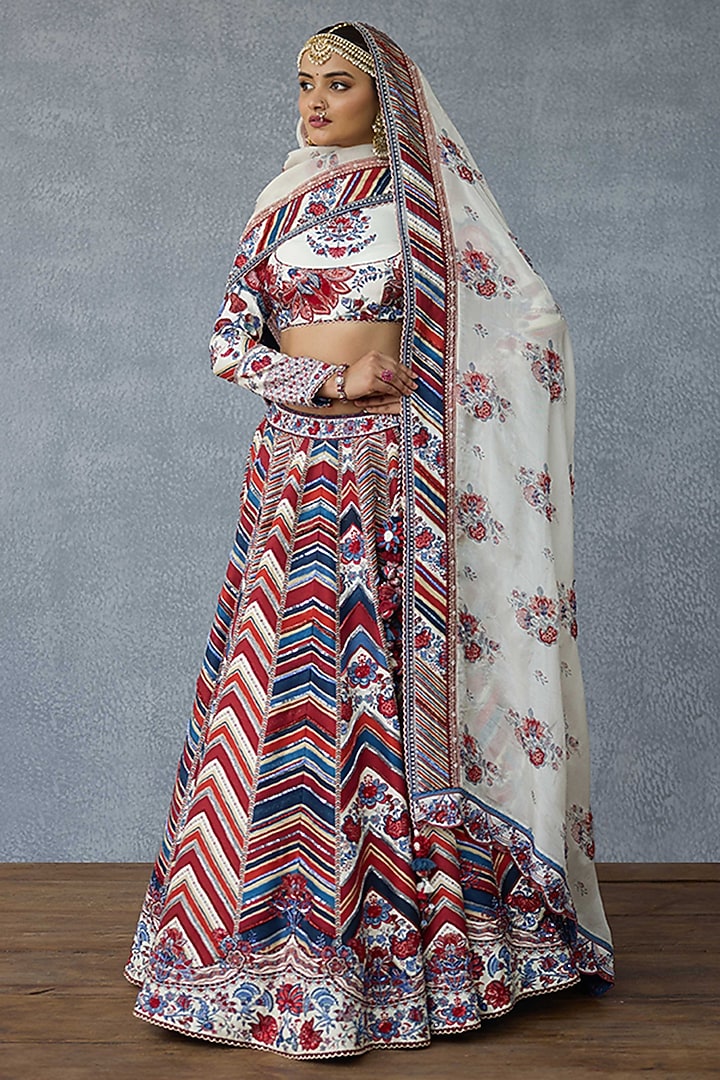 Multi-Colored Jeni Silk & Silk Crepe Organza Digital Printed Bridal Lehenga Set by TORANI at Pernia's Pop Up Shop