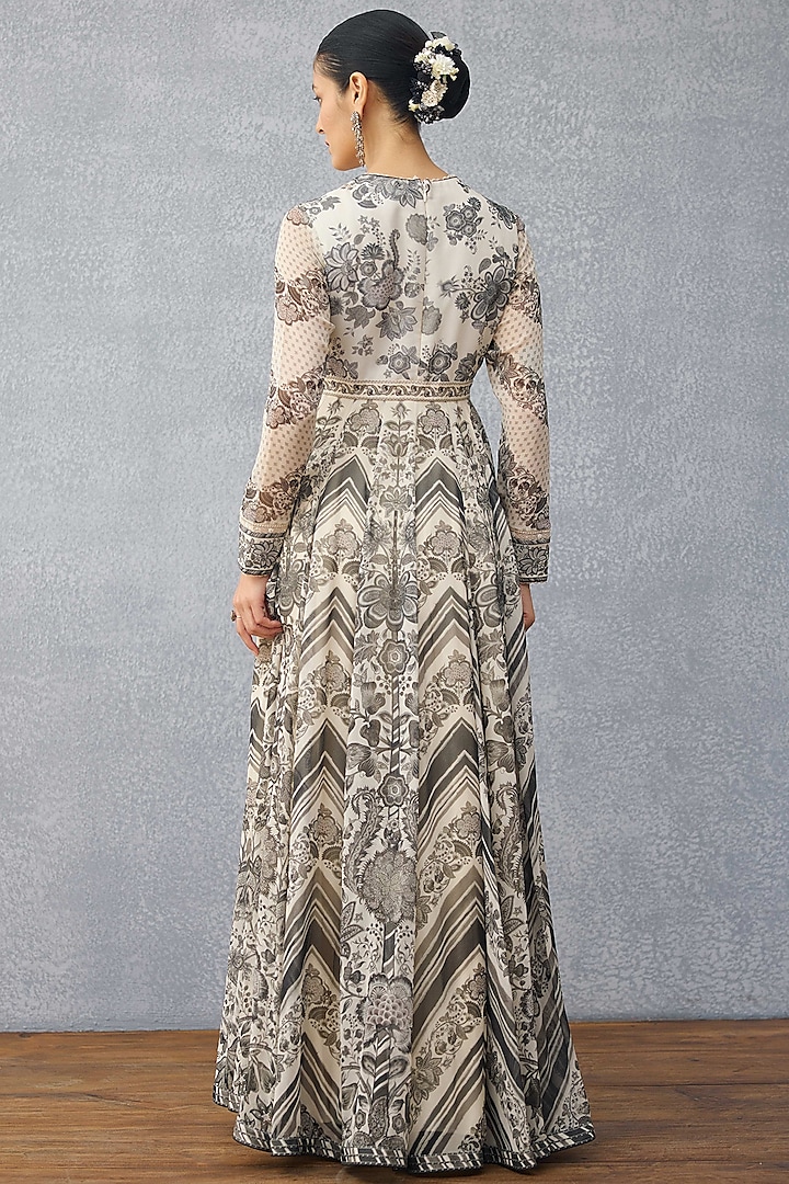 Black & White Georgette Sequins Work & Digital Printed Bridal Anarkali Set by TORANI at Pernia's Pop Up Shop