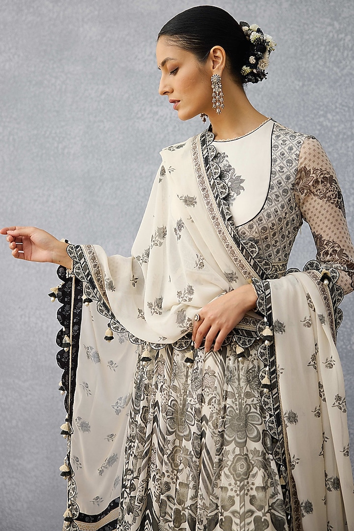 Black & White Georgette Sequins Work & Digital Printed Bridal Anarkali Set by TORANI at Pernia's Pop Up Shop