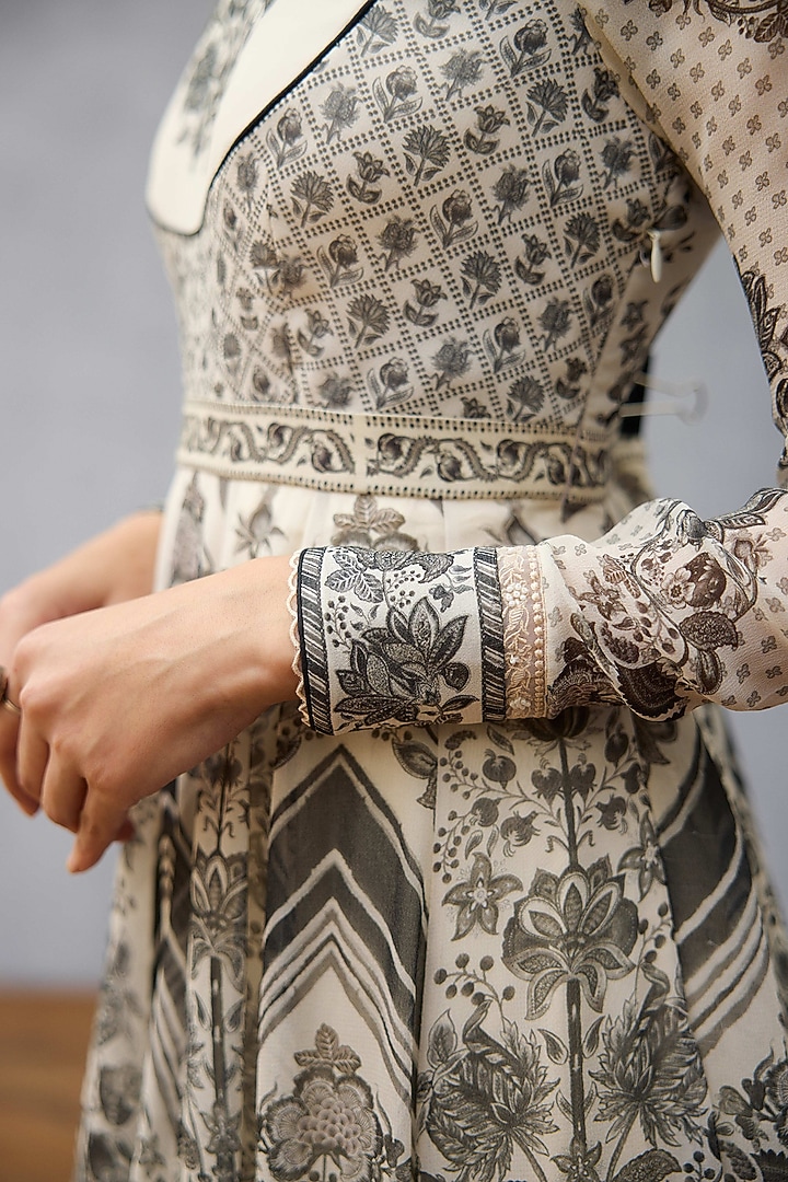 Black & White Georgette Sequins Work & Digital Printed Bridal Anarkali Set by TORANI at Pernia's Pop Up Shop