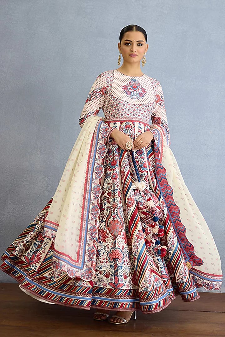 Multi-Colored Cotton Silk & Jeni Silk Digital Printed Bridal Anarkali Set by TORANI at Pernia's Pop Up Shop