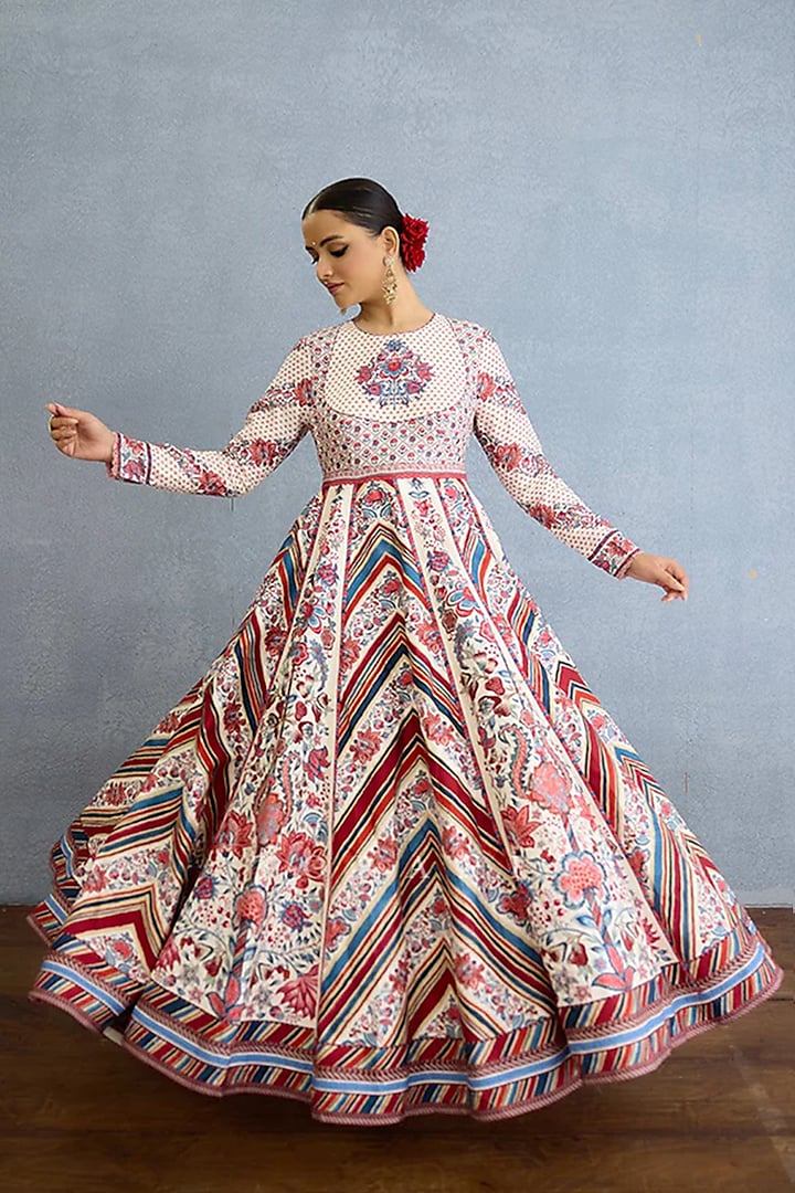 Multi-Colored Cotton Silk & Jeni Silk Digital Printed Bridal Anarkali Set by TORANI at Pernia's Pop Up Shop