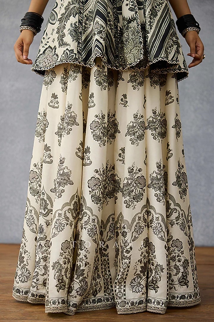 Black & White Dola Silk Digital Printed Wedding Sharara Set by TORANI at Pernia's Pop Up Shop