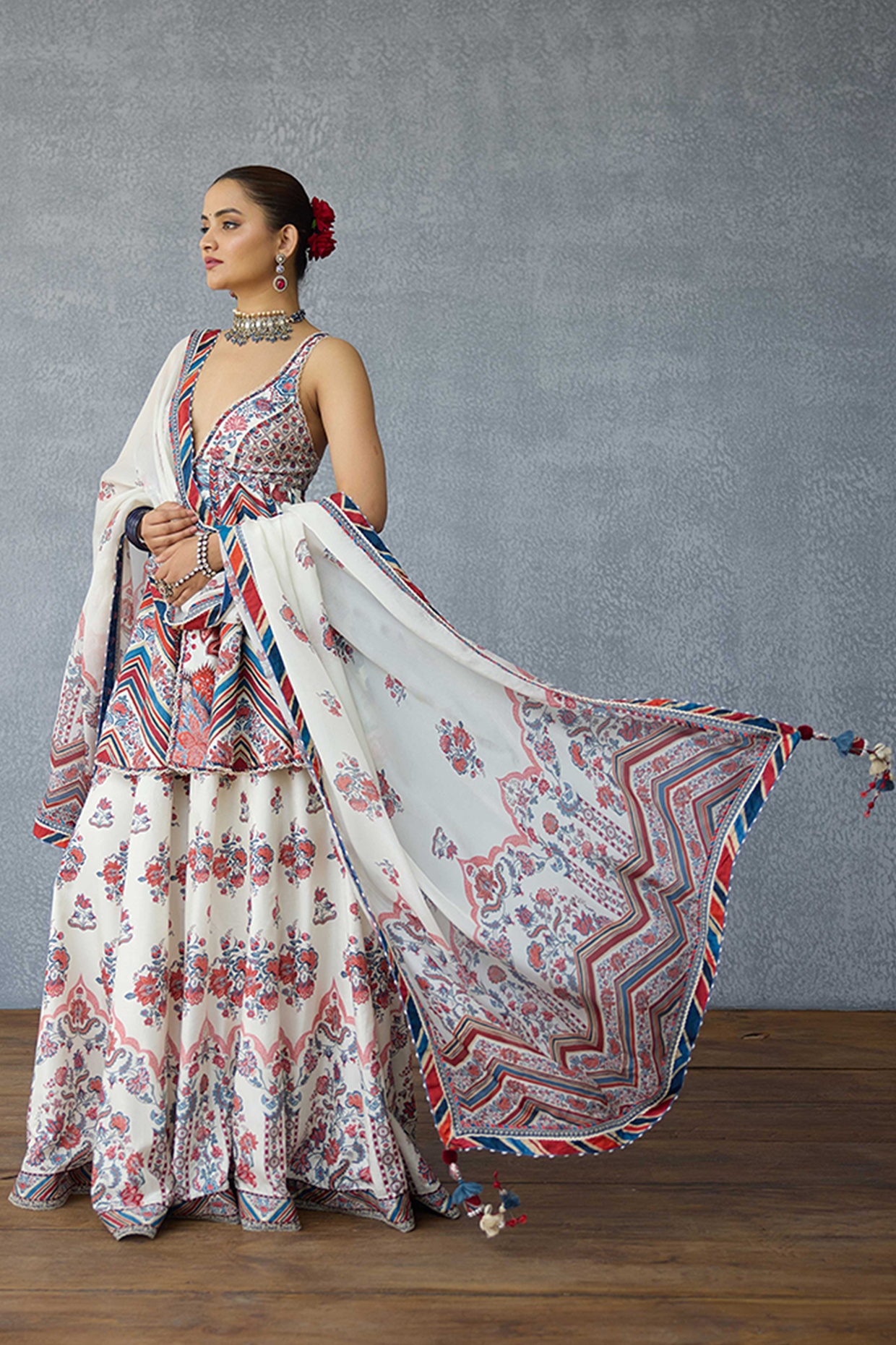 Multi-Colored Dola Silk Digital Printed Wedding Sharara Set by TORANI at Pernia's Pop Up Shop