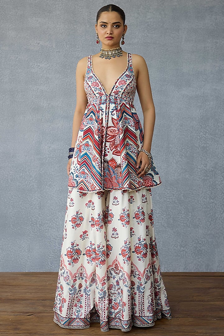 Multi-Colored Dola Silk Digital Printed Wedding Sharara Set by TORANI at Pernia's Pop Up Shop