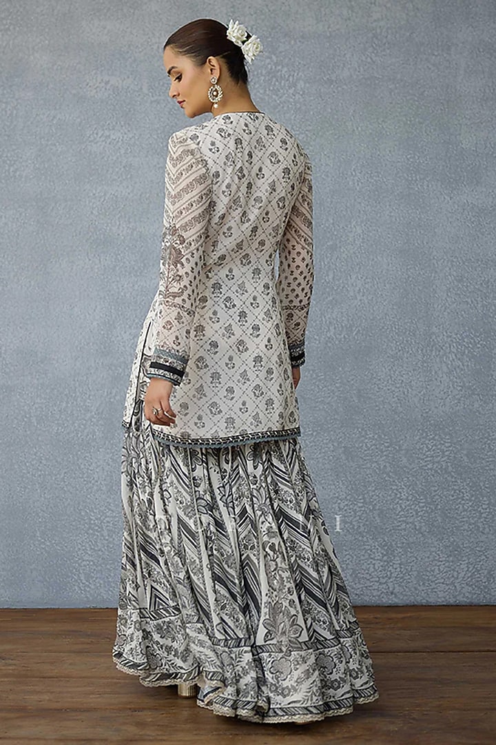 Black & Ivory Georgette Digital Printed Gharara Set by TORANI at Pernia's Pop Up Shop