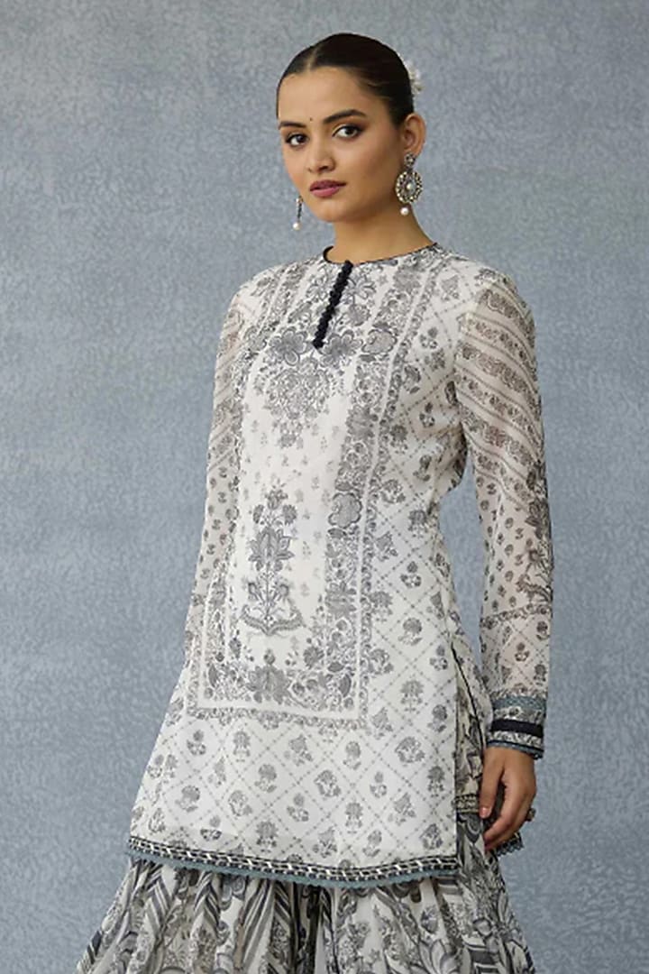 Black & Ivory Georgette Digital Printed Gharara Set by TORANI at Pernia's Pop Up Shop