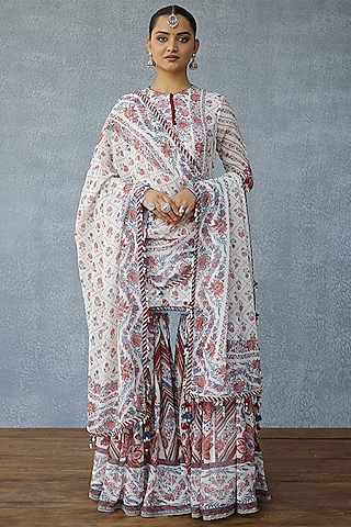 Multi-Colored Georgette Digital Printed Sharara Set by TORANI
