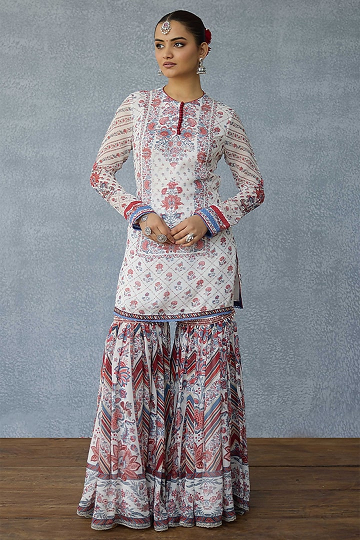 Multi-Colored Georgette Digital Printed Wedding Sharara Set by TORANI at Pernia's Pop Up Shop
