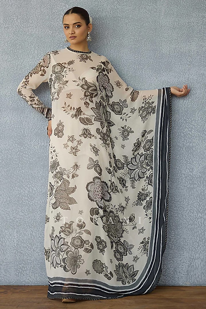Black & Ivory Georgette Digital Printed Kaftan Set by TORANI at Pernia's Pop Up Shop