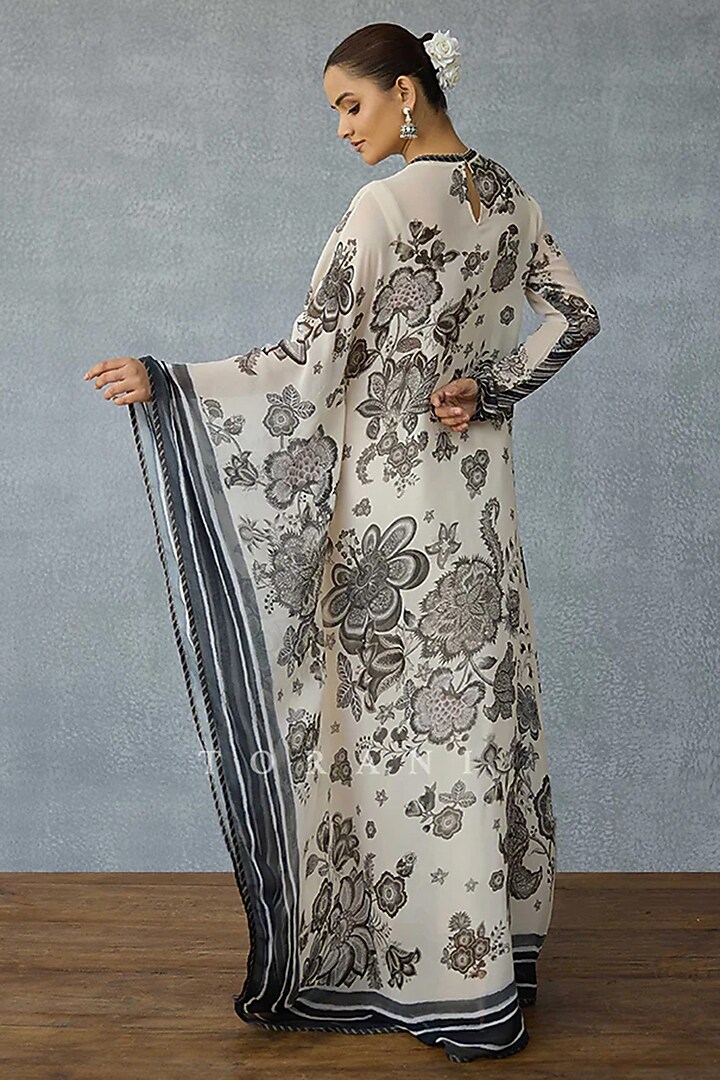 Black & Ivory Georgette Digital Printed Kaftan Set by TORANI at Pernia's Pop Up Shop