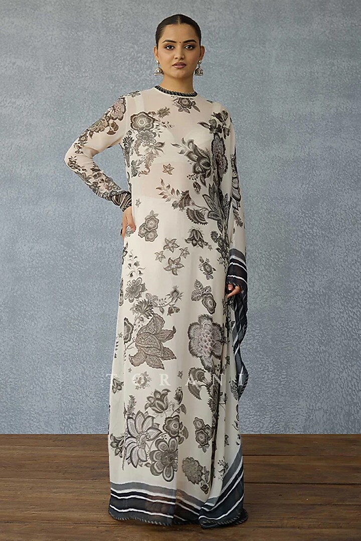 Black & Ivory Georgette Digital Printed Kaftan Set by TORANI at Pernia's Pop Up Shop