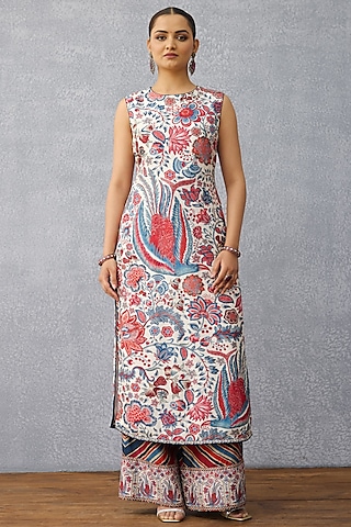 Multi-Colored Raw Silk & Silk Organza Co-Ord Set by TORANI