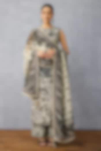 Black & Ivory Georgette Digital Printed Kurta Set by TORANI at Pernia's Pop Up Shop