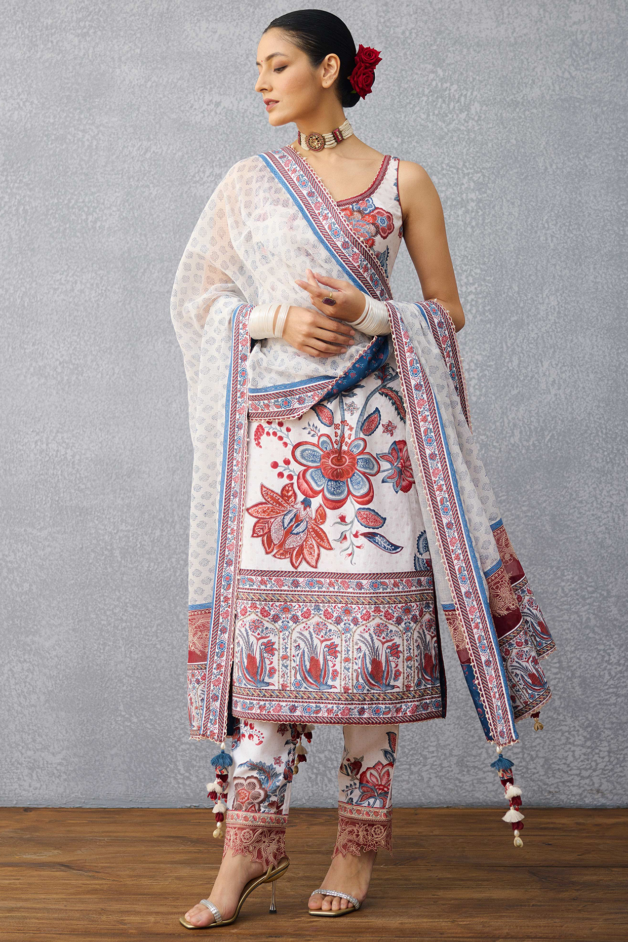 Multi-Colored Soft Linen Kalamkari Printed Kurta Set by TORANI at Pernia's Pop Up Shop