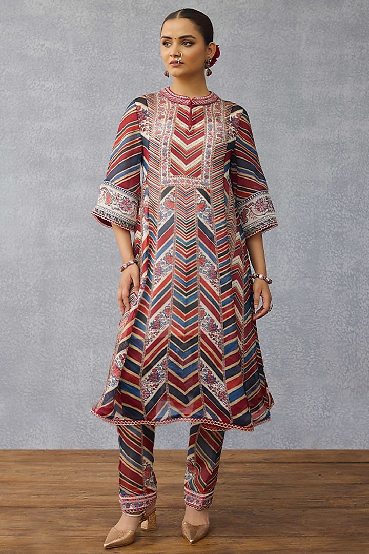 Multi-Colored Silk Crepe Organza Digital Printed Kurta Set by TORANI at Pernia's Pop Up Shop