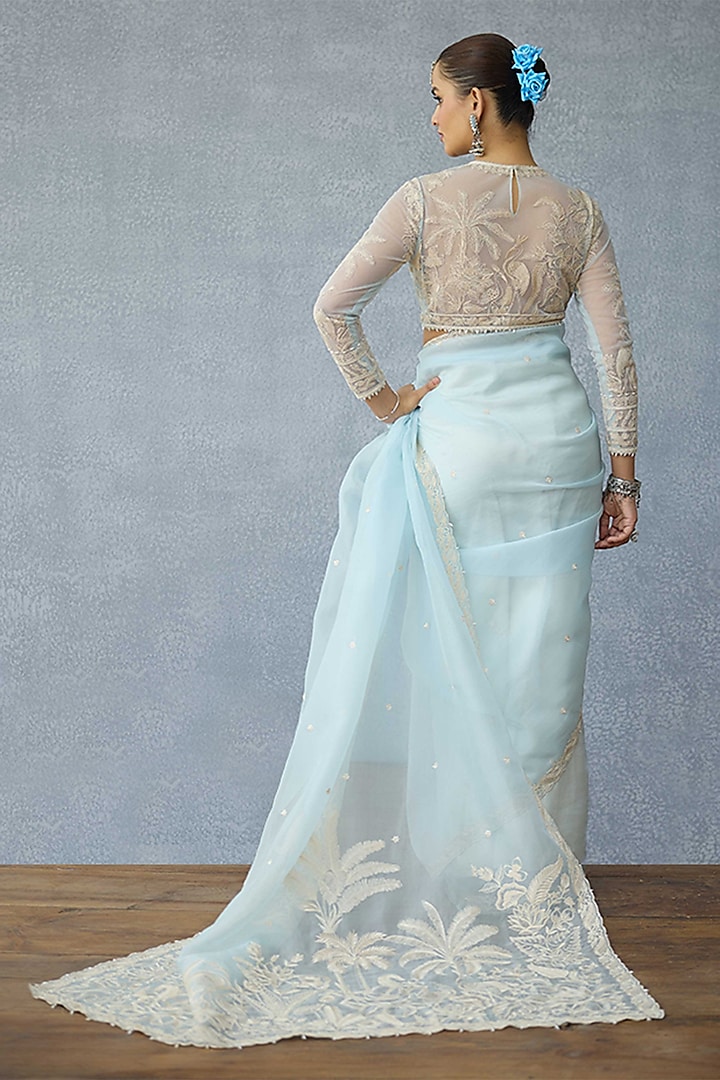 Powder Blue Butterfly Net Motif Embroidered Blouse by TORANI at Pernia's Pop Up Shop