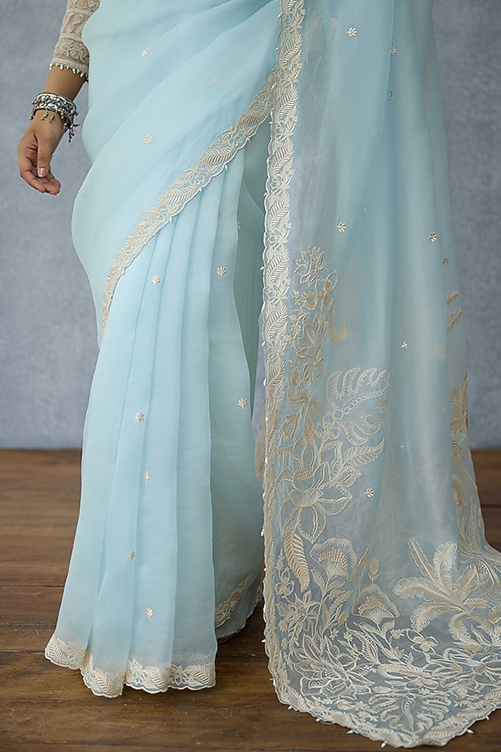 Powder Blue Organza Embroidered Reception Saree by TORANI at Pernia's Pop Up Shop