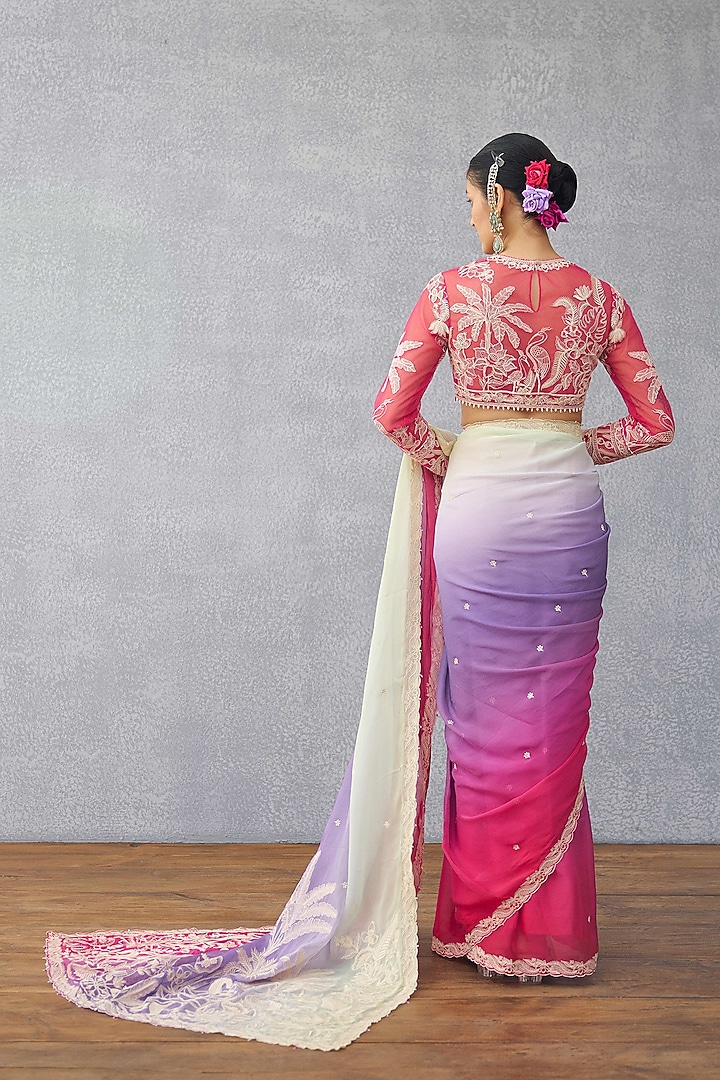 Pink Butterfly Net Motif Embroidered Blouse by TORANI at Pernia's Pop Up Shop
