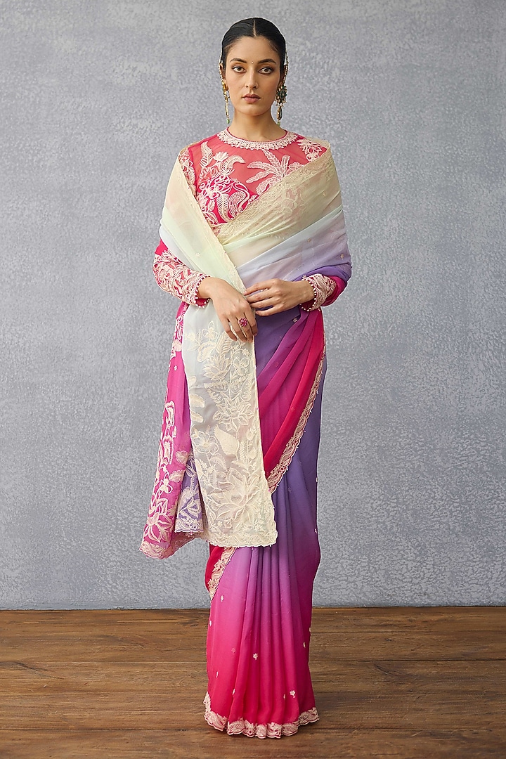 Pink Butterfly Net Motif Embroidered Blouse by TORANI at Pernia's Pop Up Shop