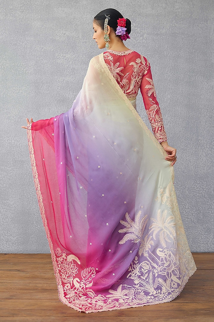 Multi-Colored Ombre Chiffon Embroidered Reception Saree by TORANI at Pernia's Pop Up Shop
