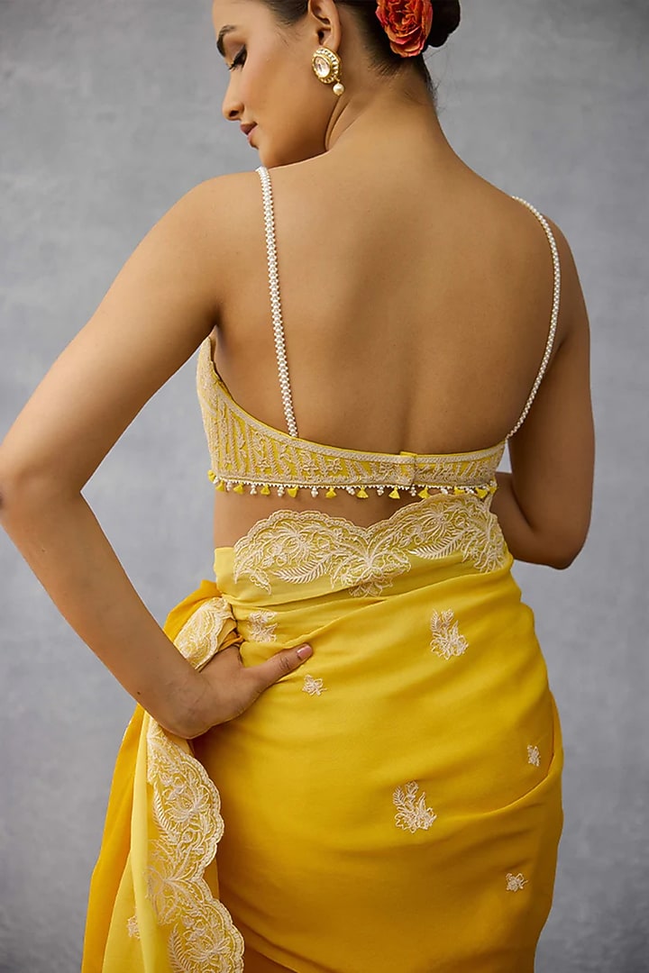 Yellow Net Tassels Embroidered Blouse by TORANI at Pernia's Pop Up Shop