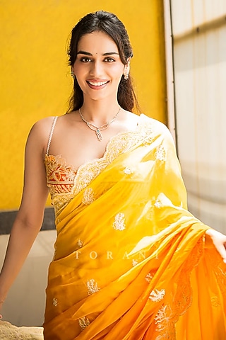 Orange Ombre Butterfly Net Blouse by TORANI