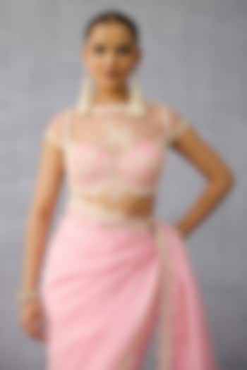 Pink Butterfly Net Dori Embroidered Blouse by TORANI at Pernia's Pop Up Shop