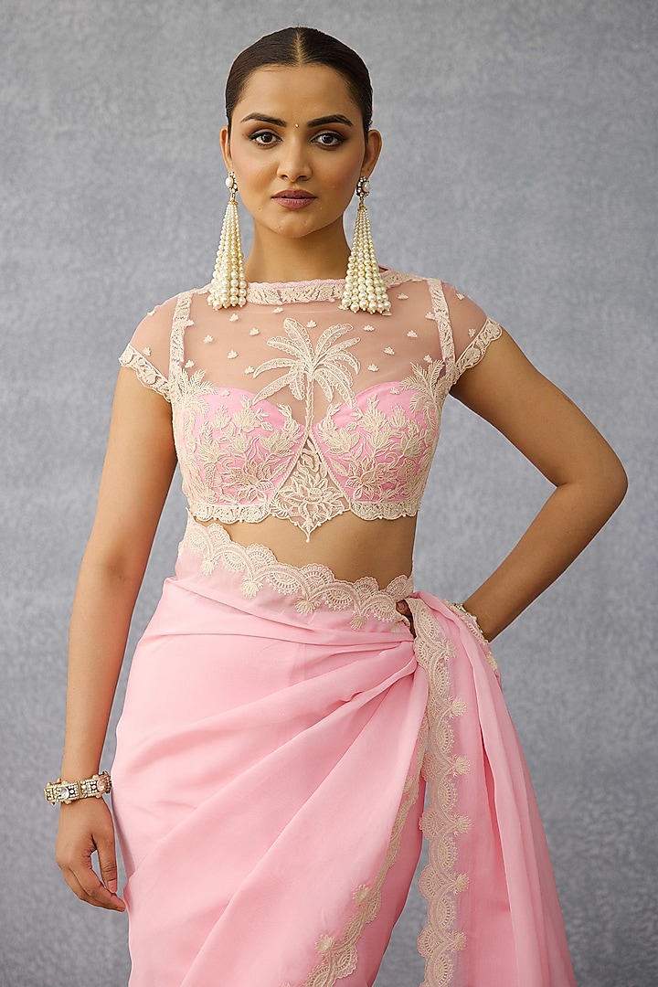 Pink Butterfly Net Dori Embroidered Blouse by TORANI at Pernia's Pop Up Shop