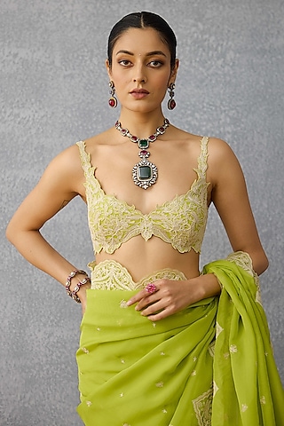 Green Butterfly Net Floral Cutwork Bralette by TORANI