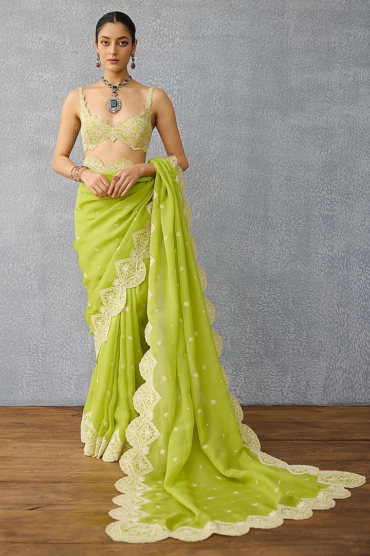 Green Butterfly Net Floral Cutwork Bralette by TORANI at Pernia's Pop Up Shop