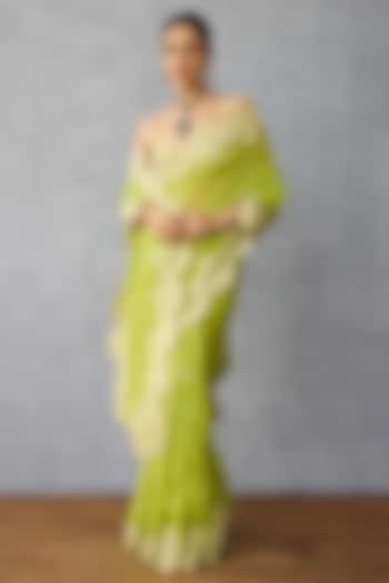 Parrot Green Organza Embroidered Wedding Saree by TORANI at Pernia's Pop Up Shop