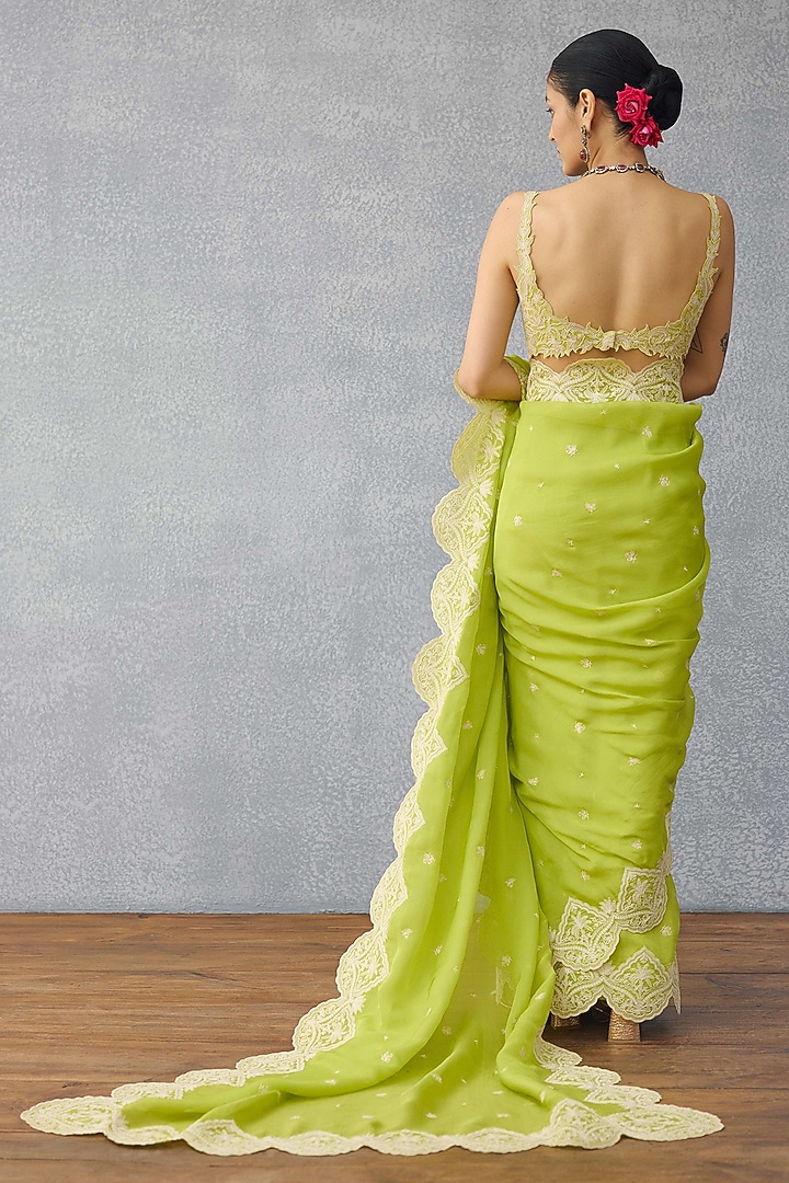 Parrot Green Organza Embroidered Wedding Saree by TORANI at Pernia's Pop Up Shop