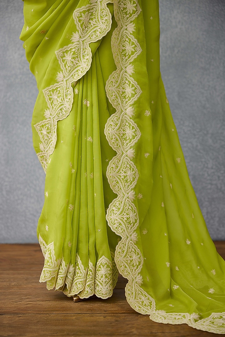 Parrot Green Organza Embroidered Wedding Saree by TORANI at Pernia's Pop Up Shop