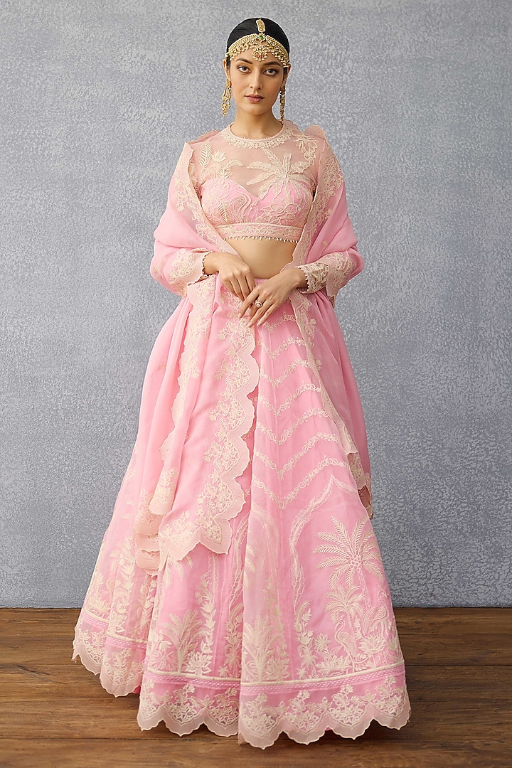 Pink Organza Dori Hand Embroidered Bridal Lehenga Set by TORANI at Pernia's Pop Up Shop