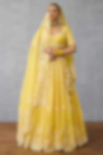 Yellow Organza & Butterfly Net Hand Embroidered Bridal Lehenga Set by TORANI at Pernia's Pop Up Shop