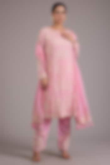 Pink Silk Crepe Organza Kurta Set by TORANI at Pernia's Pop Up Shop