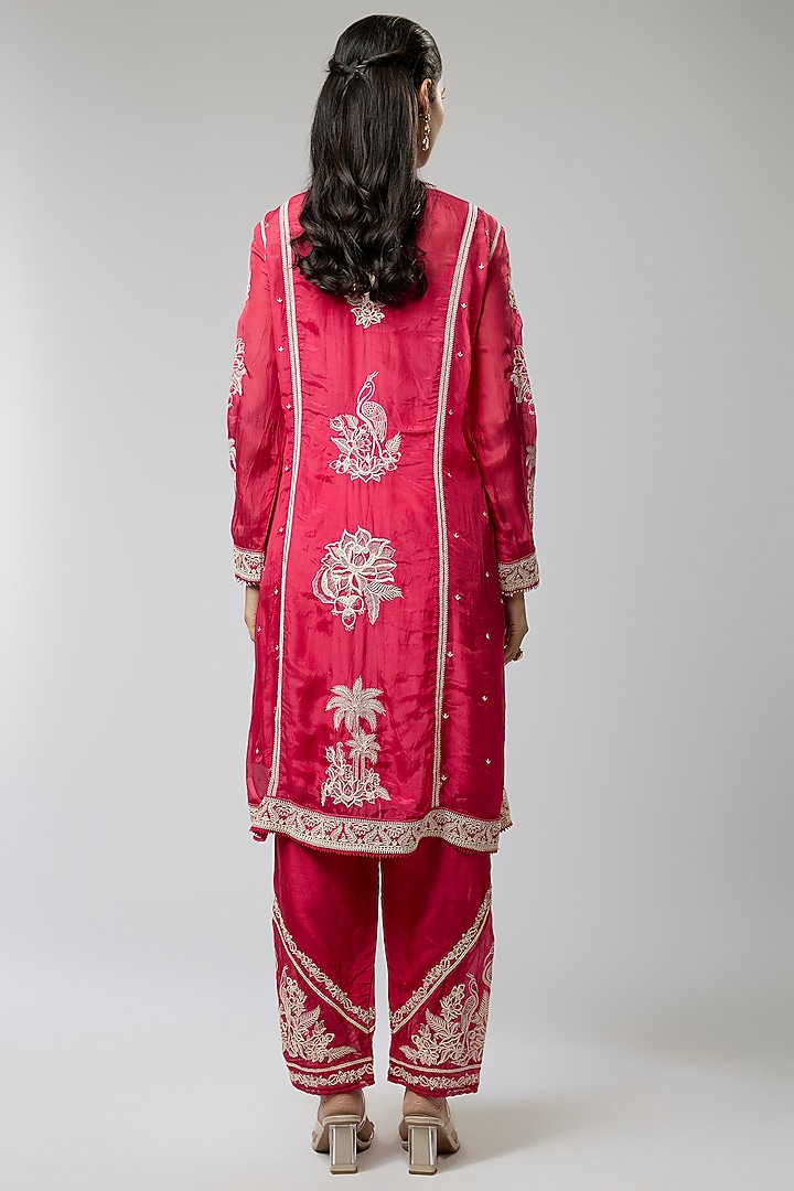 Dark Pink Silk Crepe Organza Kurta Set by TORANI at Pernia's Pop Up Shop