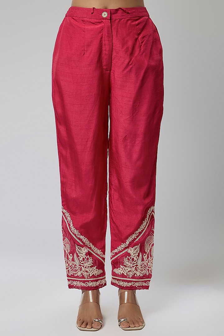 Dark Pink Silk Crepe Organza Kurta Set by TORANI at Pernia's Pop Up Shop