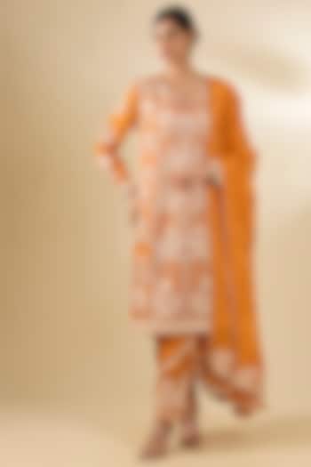 Dark Yellow Silk Crepe Organza Kurta Set by Torani at Pernia's Pop Up Shop