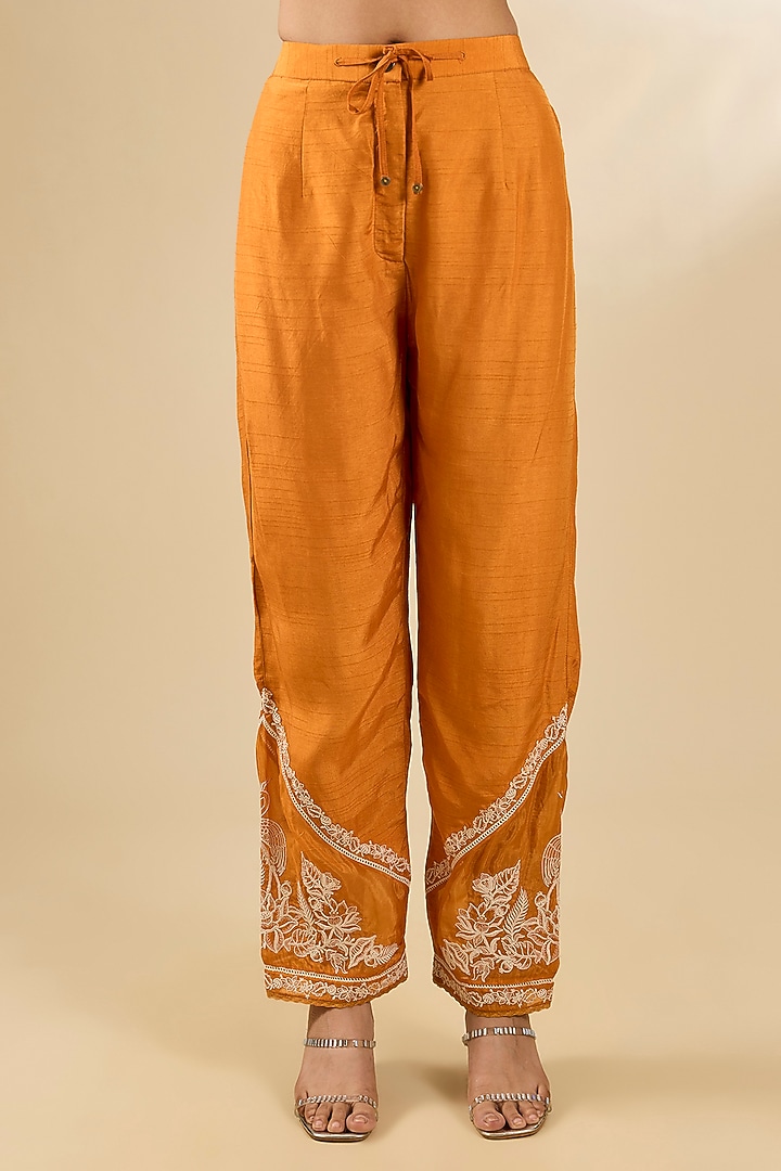 Dark Yellow Silk Crepe Organza Kurta Set by Torani at Pernia's Pop Up Shop