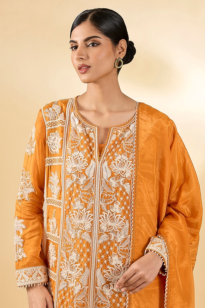 Dark Yellow Silk Crepe Organza Kurta Set by Torani at Pernia's Pop Up Shop