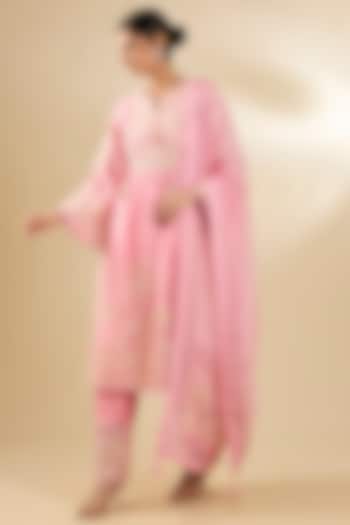 Light Pink Silk Crepe Organza Kurta Set by Torani at Pernia's Pop Up Shop
